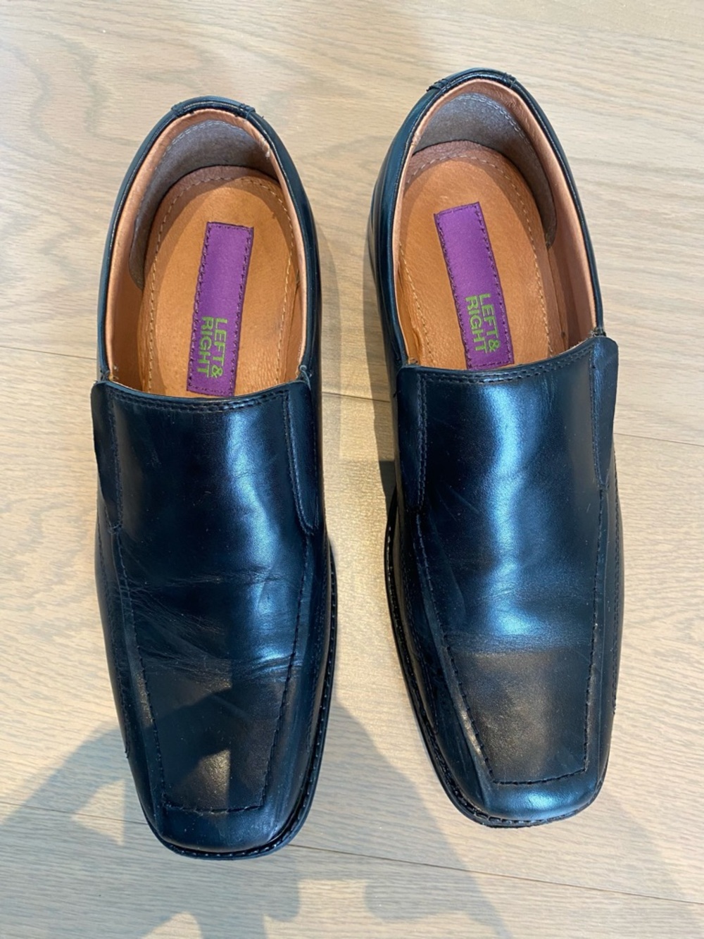 Men’s Left Right Black 100 % Genuine Leather Slip-On Dress Shoes